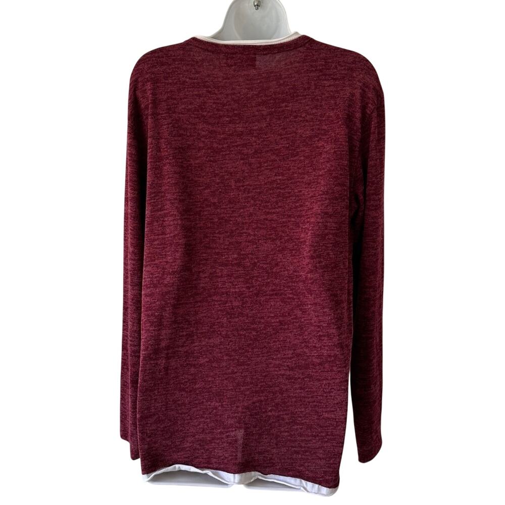 Historica Leonardo da Vinci Maroon White Faux Layer Henley Long Sleeve Shirt L - Picture 6 of 10